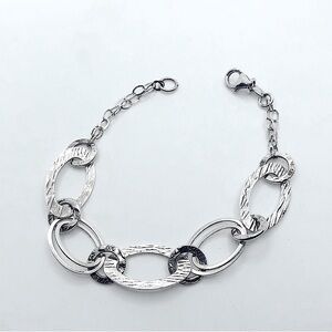 Vtg Sterling Brushed Woodgrain Design Oval Link Bracelet 7.2” / 925 Italy